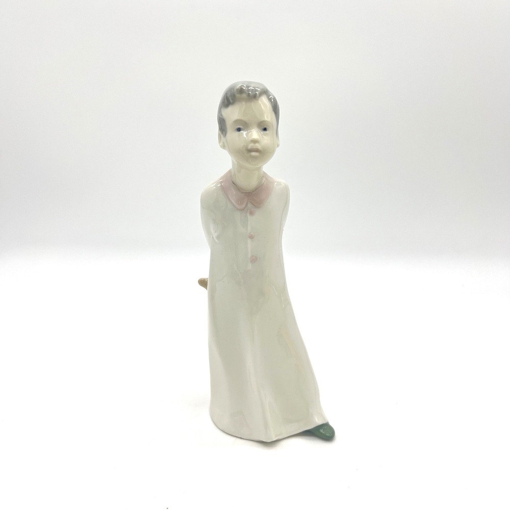 Graefenthal Germany Porcelain Boy in Nightgown with‎ Teddy Bear Figurine 25